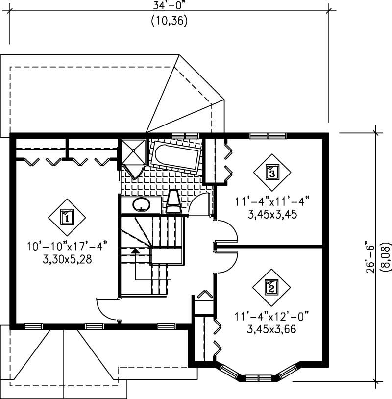 Floor Plan Second Story of European Plan #157-1551