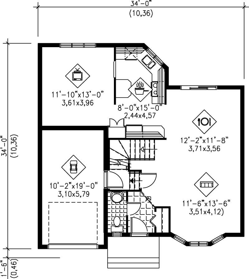 Floor Plan First Story of European Plan #157-1551