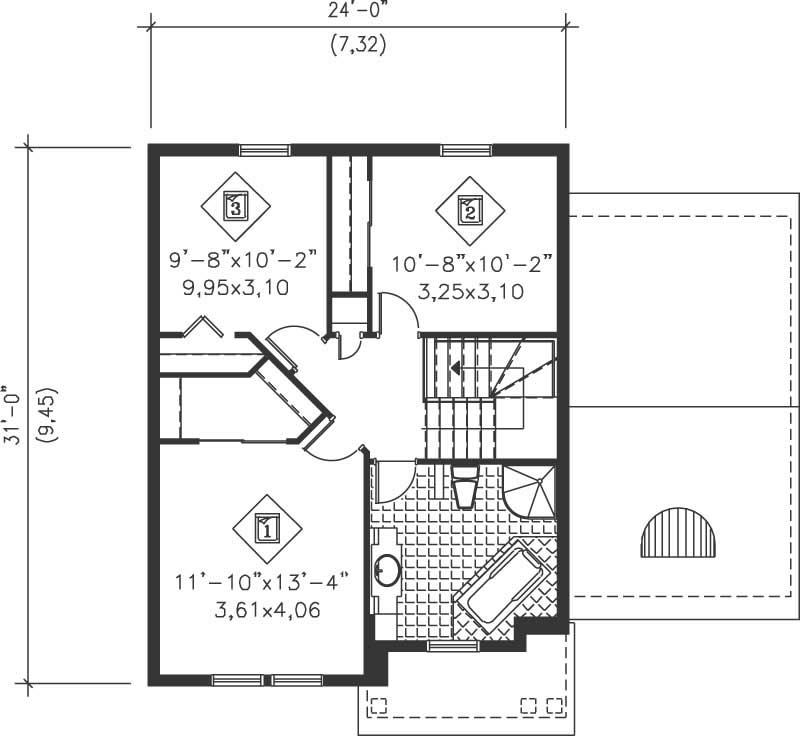 Floor Plan Second Story of Ranch Plan #157-1561