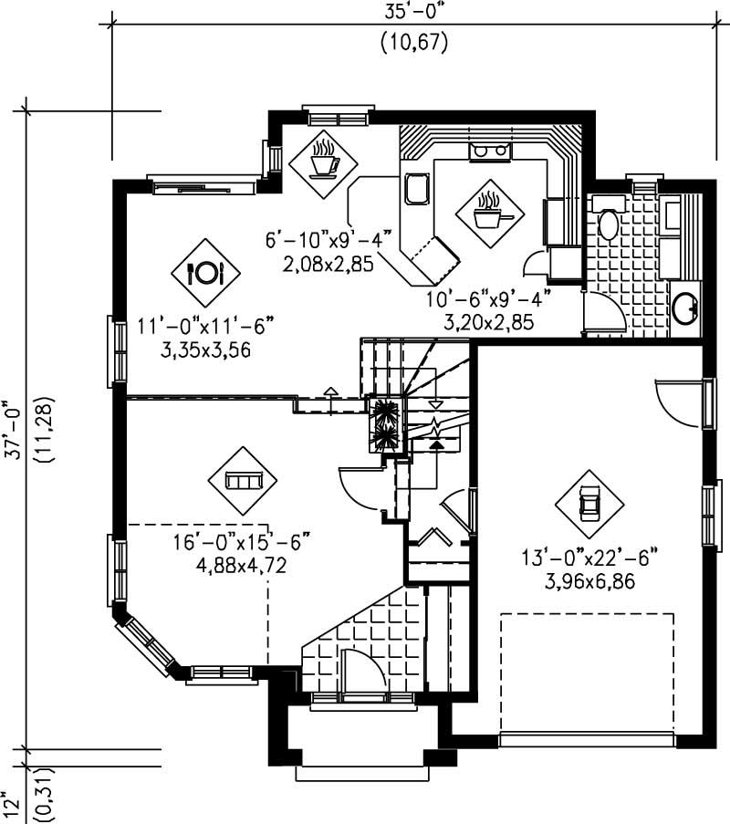 Floor Plan First Story of European Plan #157-1588