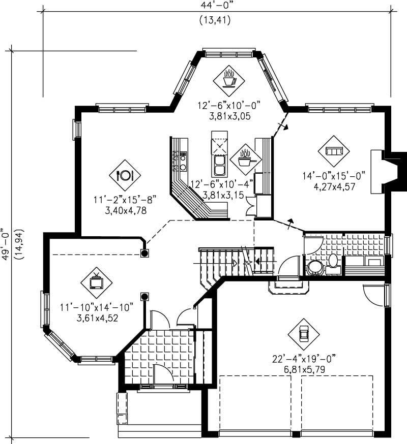 Floor Plan First Story of European Plan #157-1605