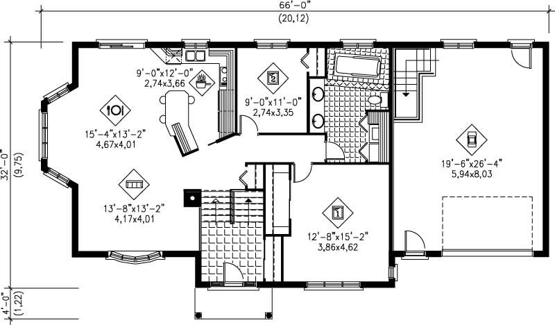 Floor Plan First Story of Ranch Plan #157-1606