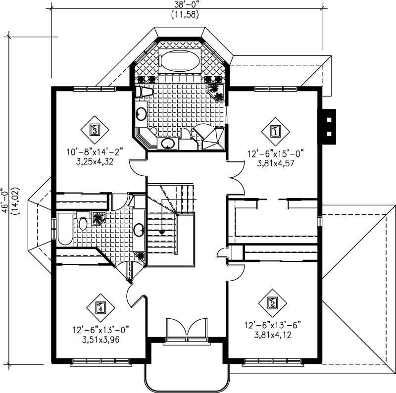 Floor Plan Second Story of Country Plan #157-1619
