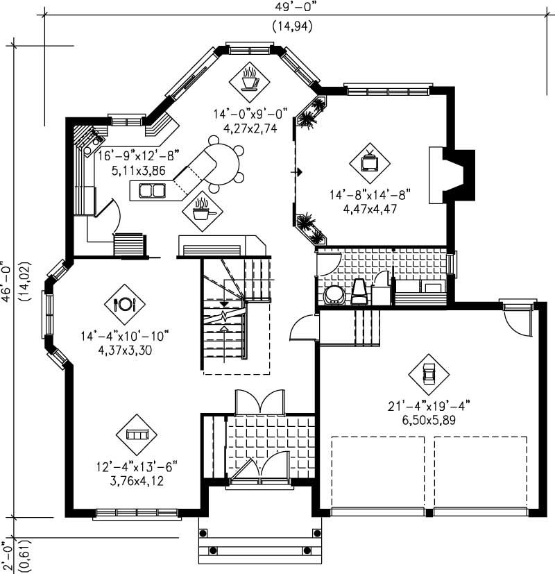 Floor Plan First Story of Country Plan #157-1619