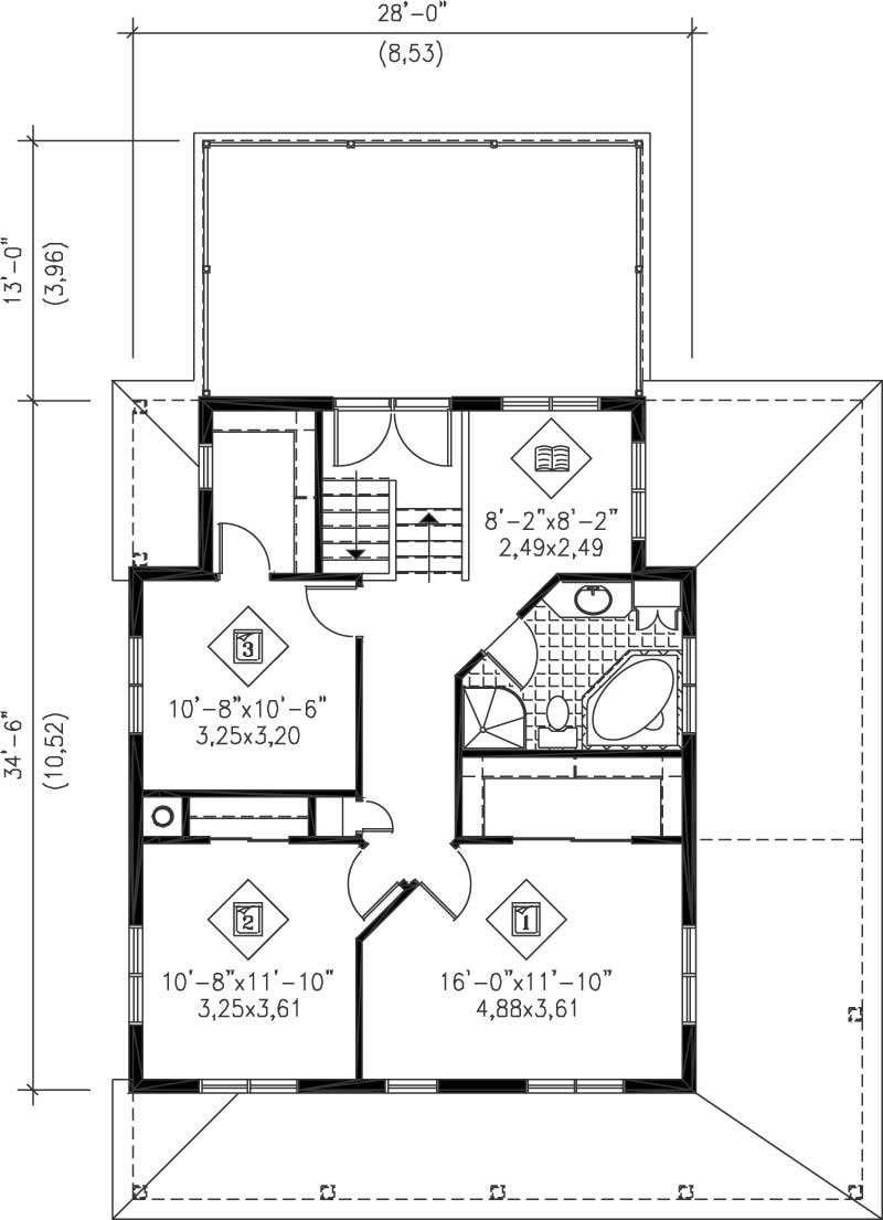 Floor Plan Second Story of Country Plan #157-1620