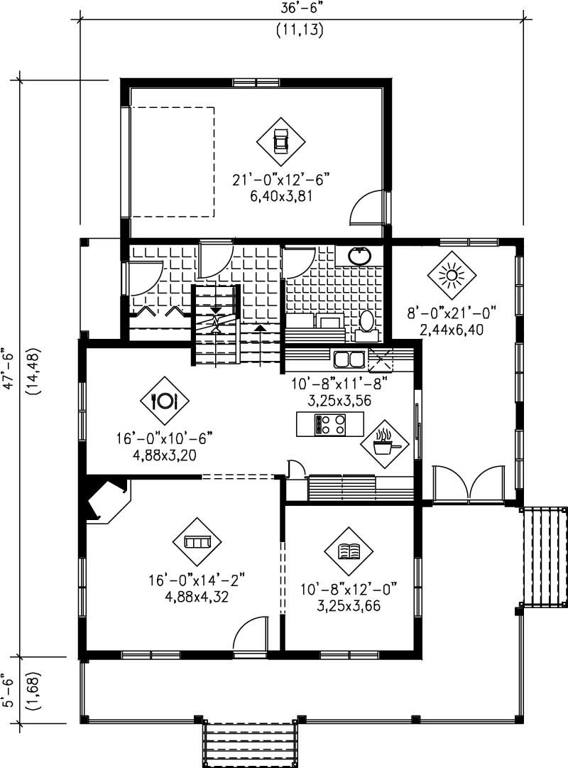 Floor Plan First Story of Country Plan #157-1620