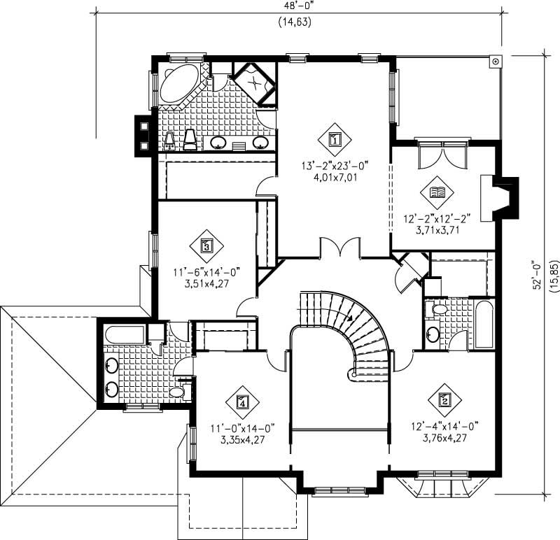 Floor Plan Second Story of European Plan #157-1621
