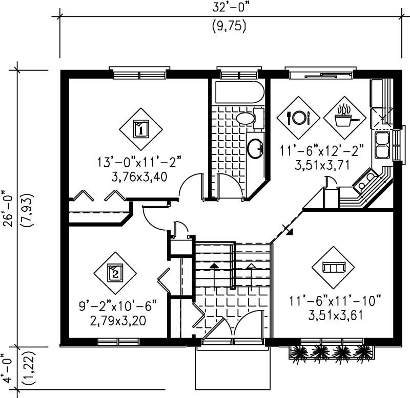 Floor Plan First Story of Small House Plans #157-1624