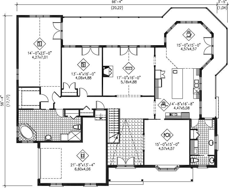 Floor Plan First Story of Ranch Plan #157-1637