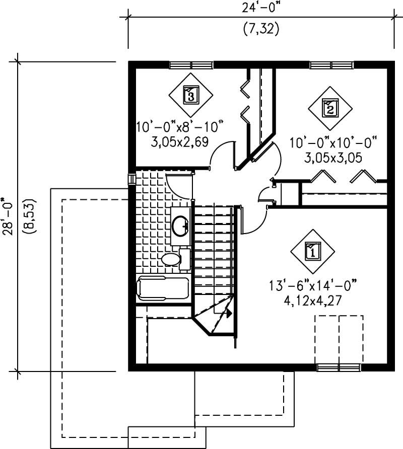 Floor Plan Second Story of Ranch Plan #157-1638