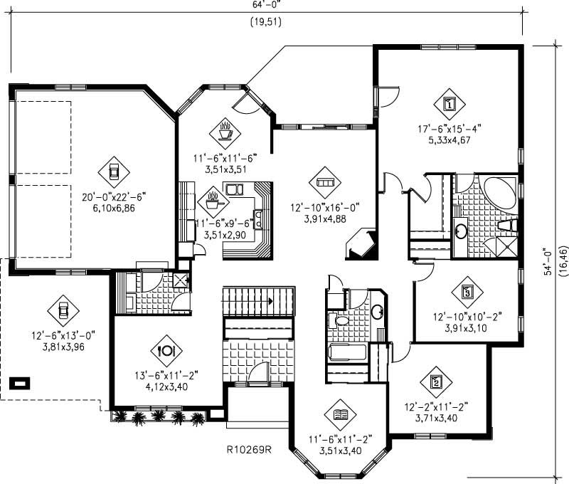 Floor Plan First Story of Ranch Plan #157-1642