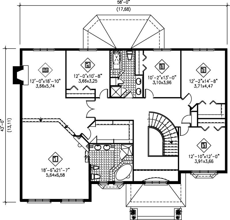 Floor Plan Second Story of Luxury Plan #157-1645
