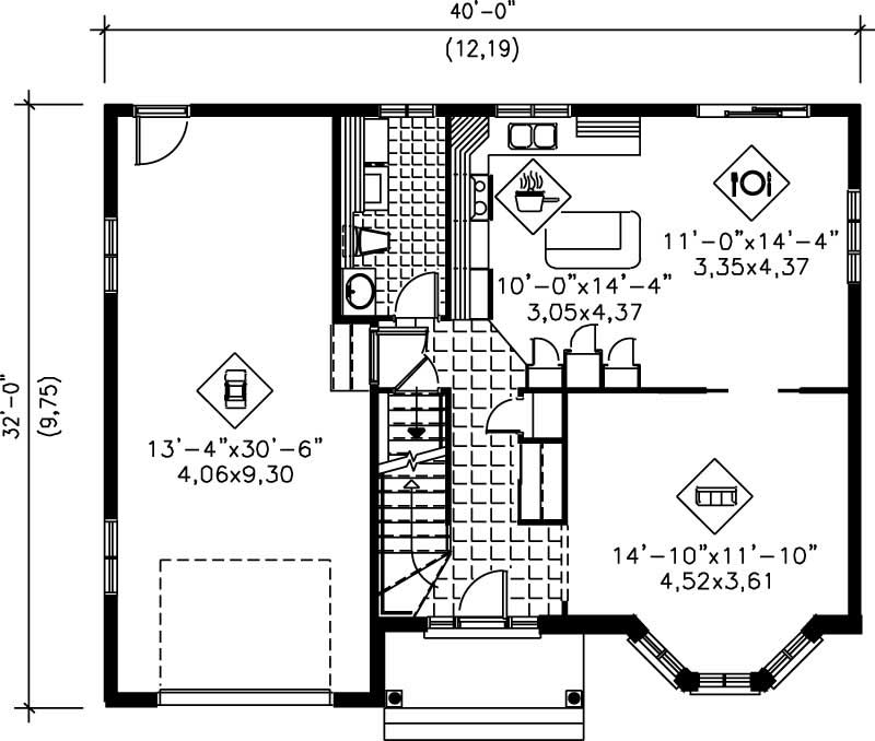 Floor Plan First Story of European Plan #157-1652