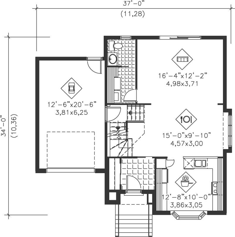 Floor Plan First Story of Ranch Plan #157-1661