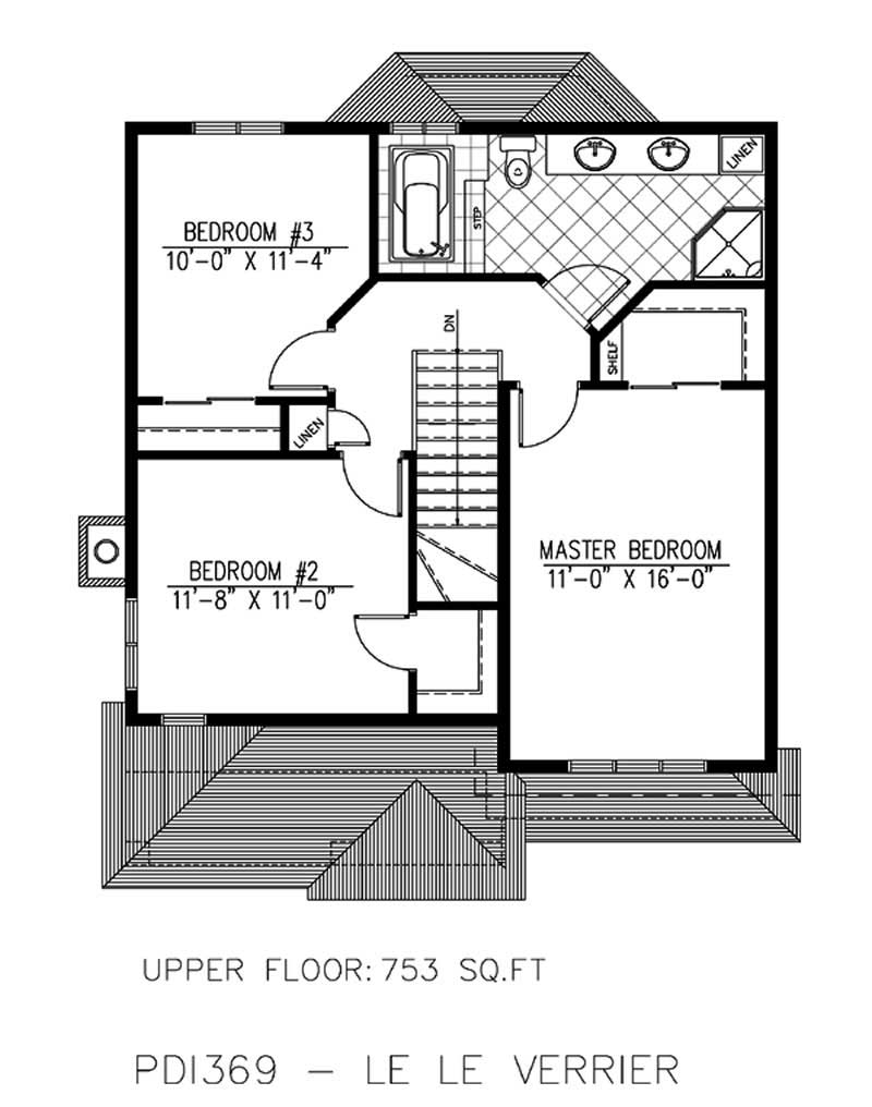 Floor Plan Second Story of European Plan #158-1001