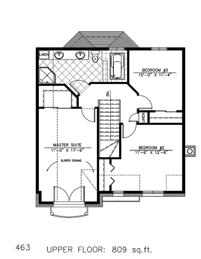 Floor Plan Second Story of European Plan #158-1013