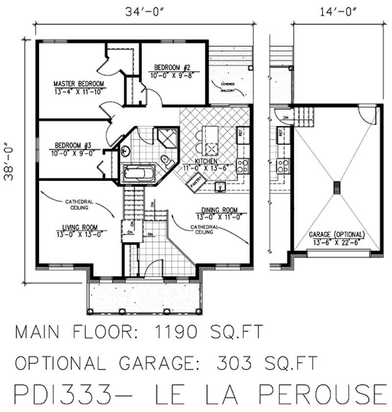 Floor Plan First Story of Bungalow Plan #158-1017