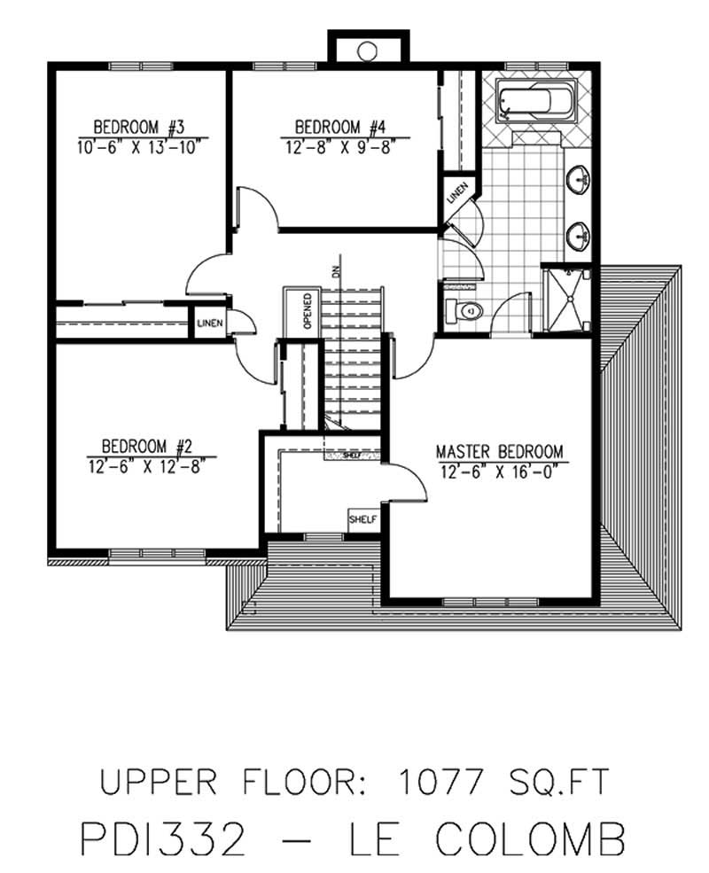 Floor Plan Second Story of European Plan #158-1019
