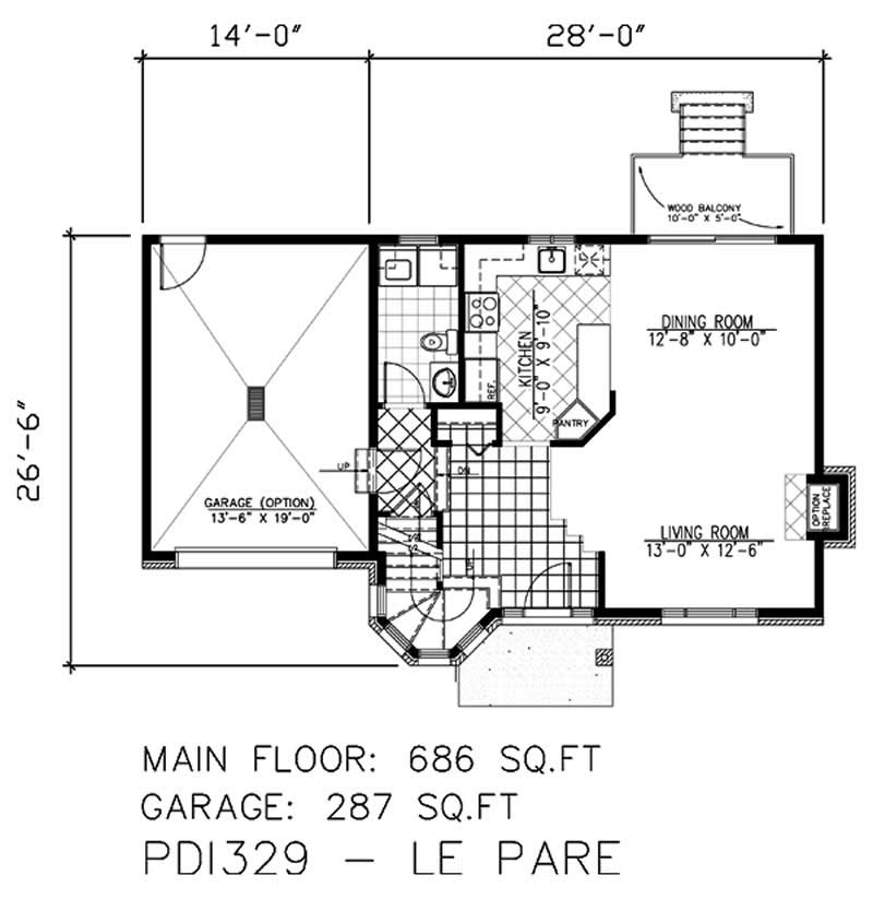 Floor Plan First Story of European Plan #158-1023