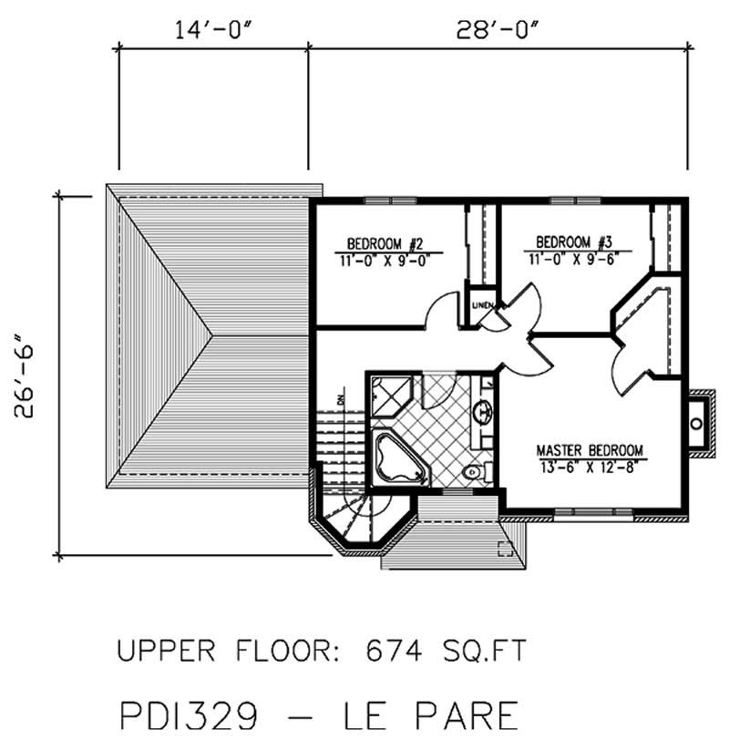 Floor Plan Second Story of European Plan #158-1023