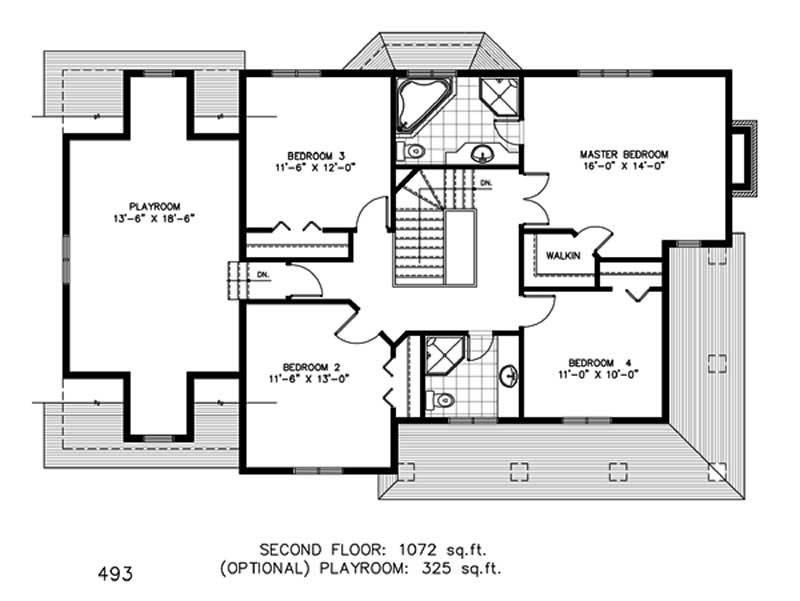 Floor Plan Second Story of Country Plan #158-1045