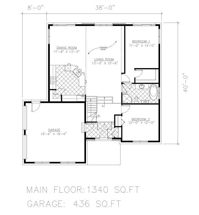Floor Plan First Story of Bungalow Plan #158-1048