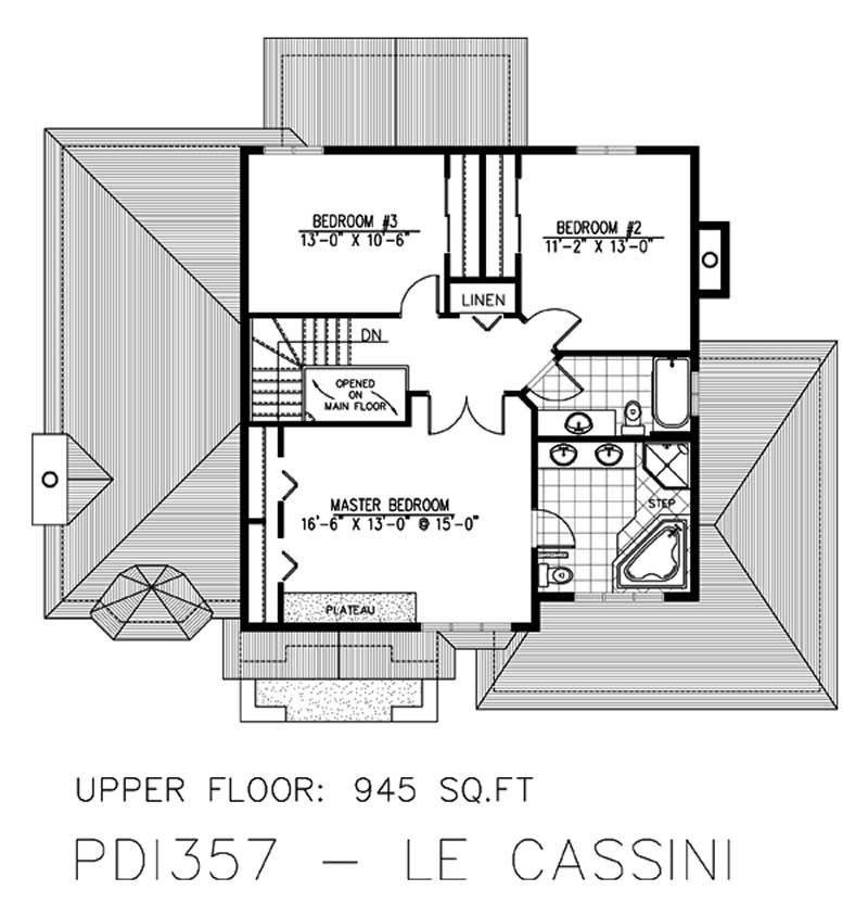 Floor Plan Second Story of European Plan #158-1049