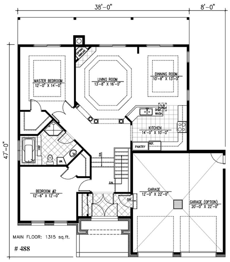 Floor Plan First Story of Bungalow Plan #158-1052