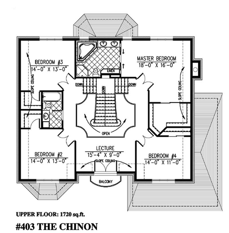 Floor Plan Second Story of European Plan #158-1064