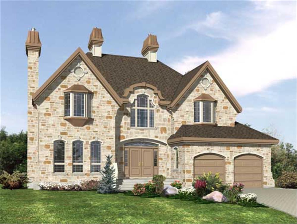 This is the front elevation for these Luxury European Home Plans.