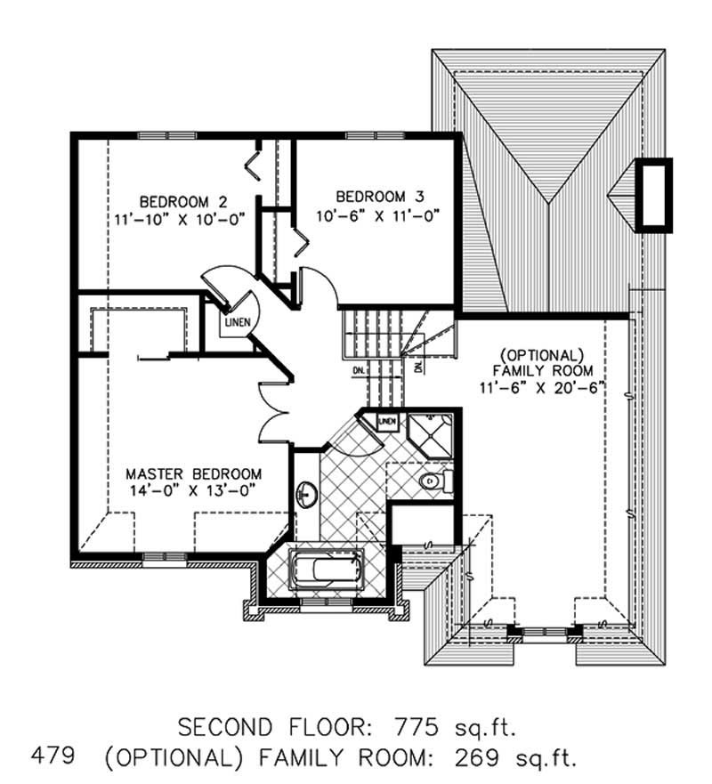 Floor Plan Second Story of European Plan #158-1073