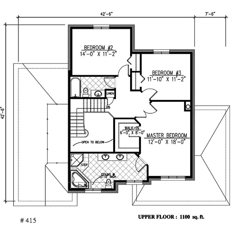 Floor Plan Second Story of European Plan #158-1074