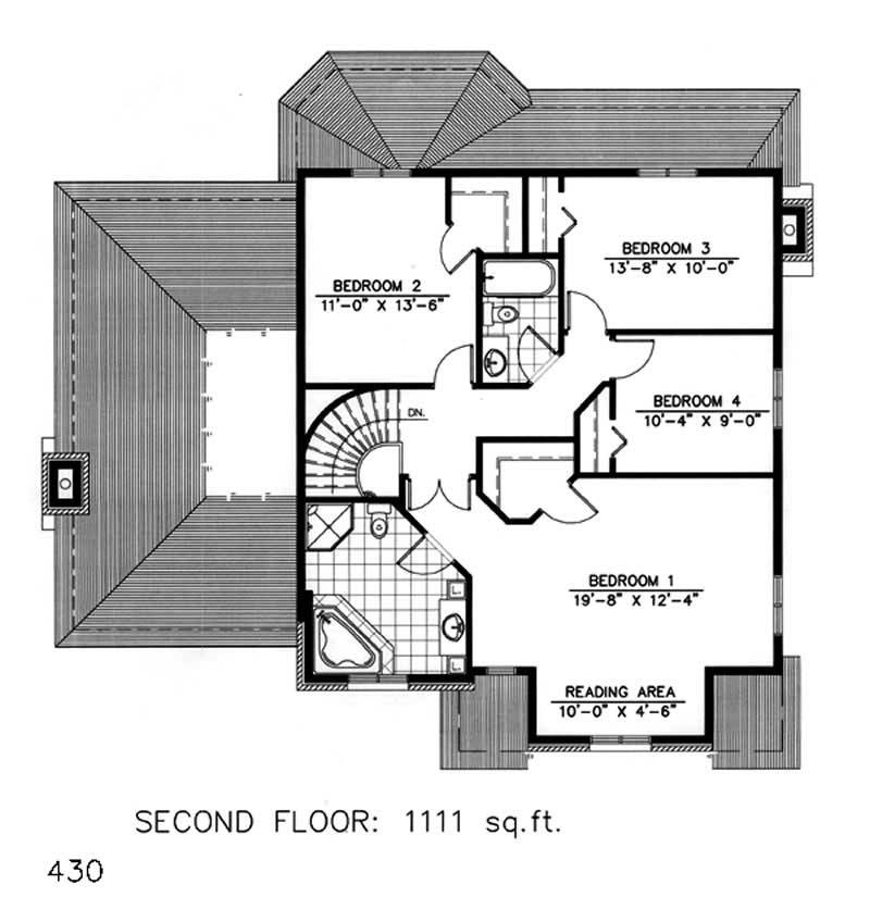 Floor Plan Second Story of European Plan #158-1076