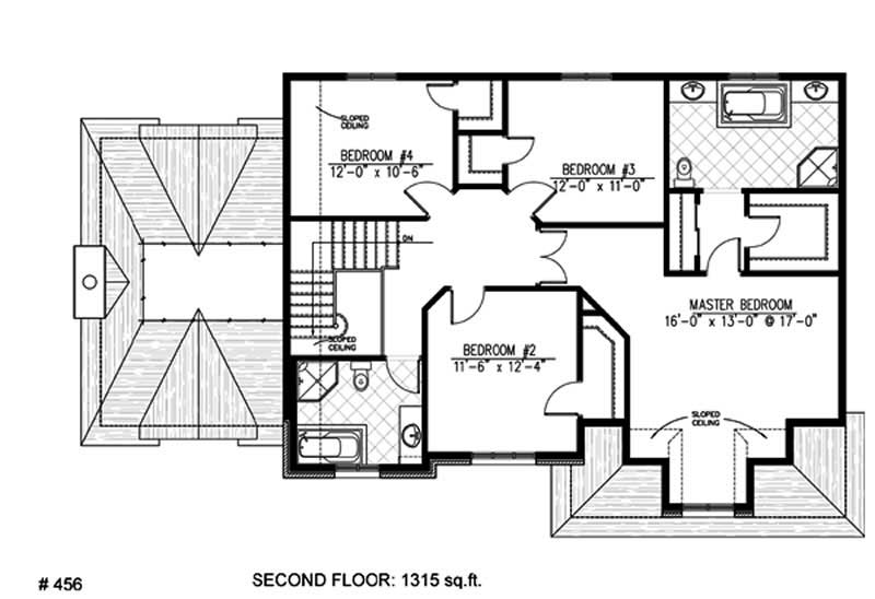 Floor Plan Second Story of European Plan #158-1081