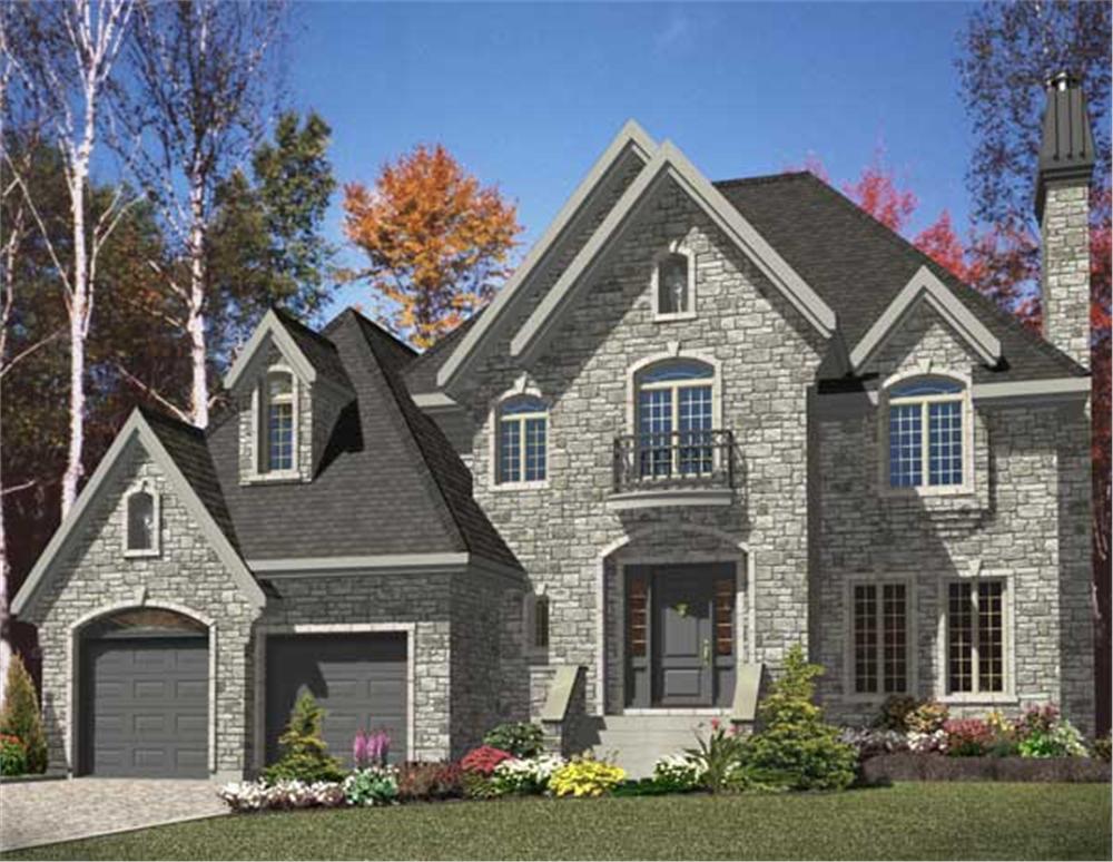 This is the front elevation for these Traditional European Home Plans.