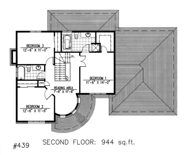 Floor Plan Second Story of European Plan #158-1092