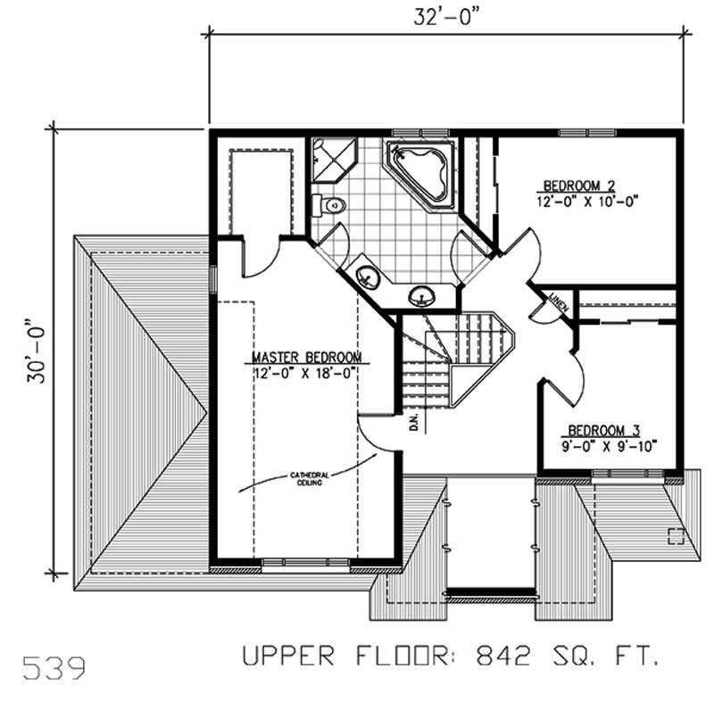 Floor Plan Second Story of European Plan #158-1096