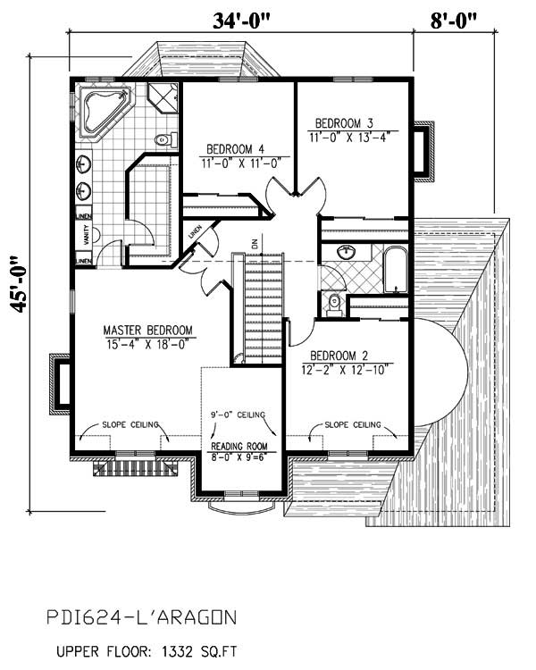 Floor Plan Second Story of European Plan #158-1108