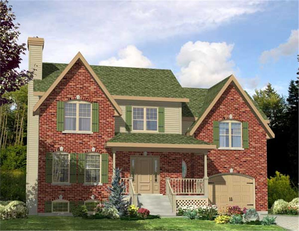 This is the front elevation for these Country House Plans.