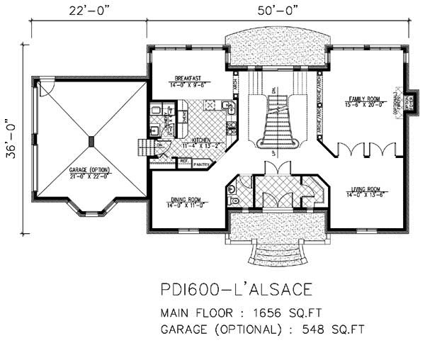 Floor Plan First Story of European Plan #158-1114