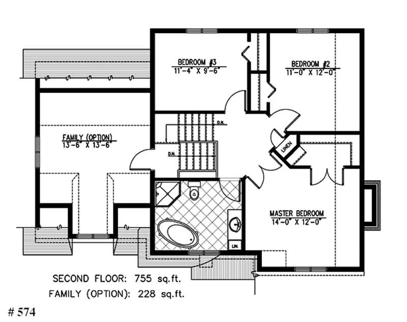 Floor Plan Second Story of European Plan #158-1117