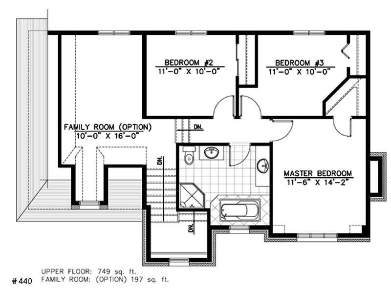 Floor Plan Second Story of European Plan #158-1129