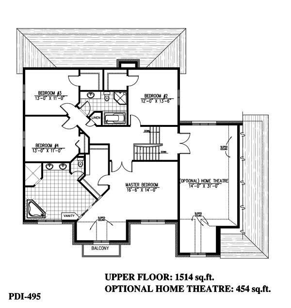 Floor Plan Second Story of European Plan #158-1137