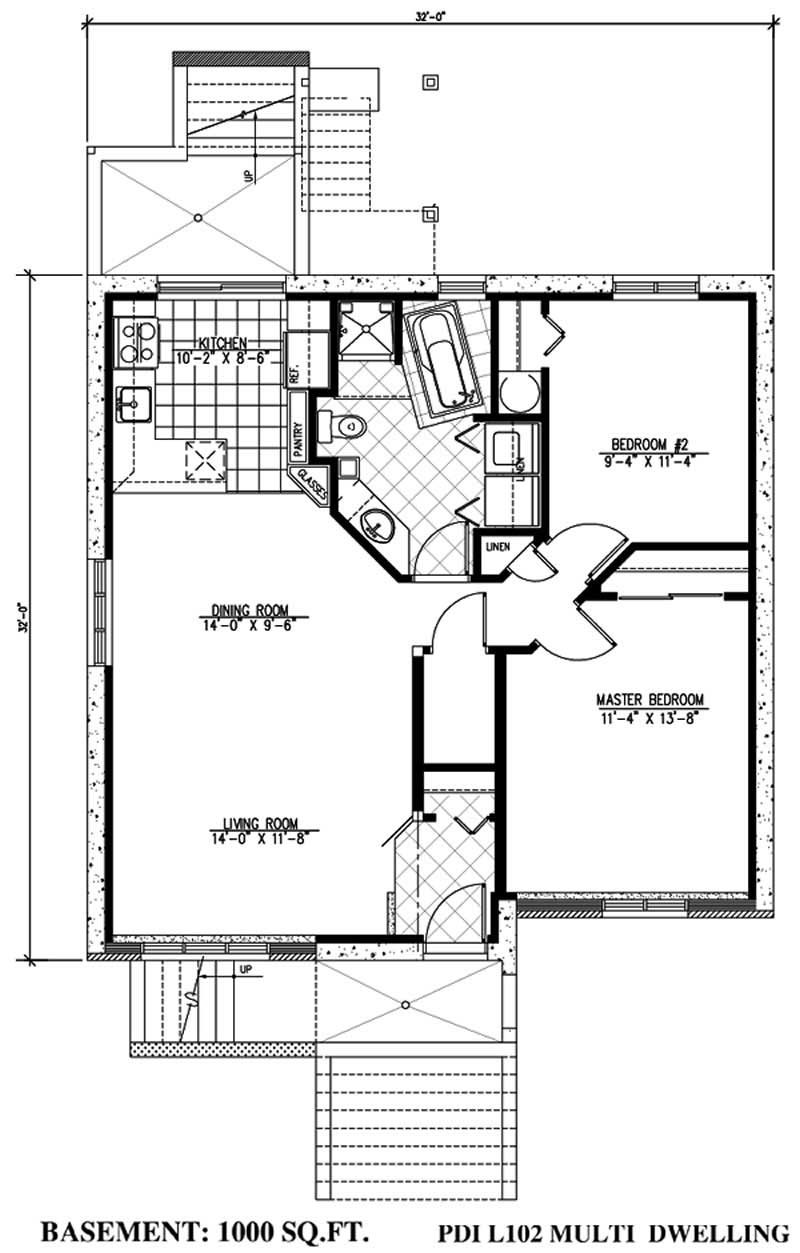 Floor Plan Basement of Multi-Unit Plan #158-1146