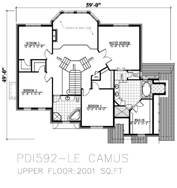 Floor Plan Second Story of Luxury Plan #158-1148