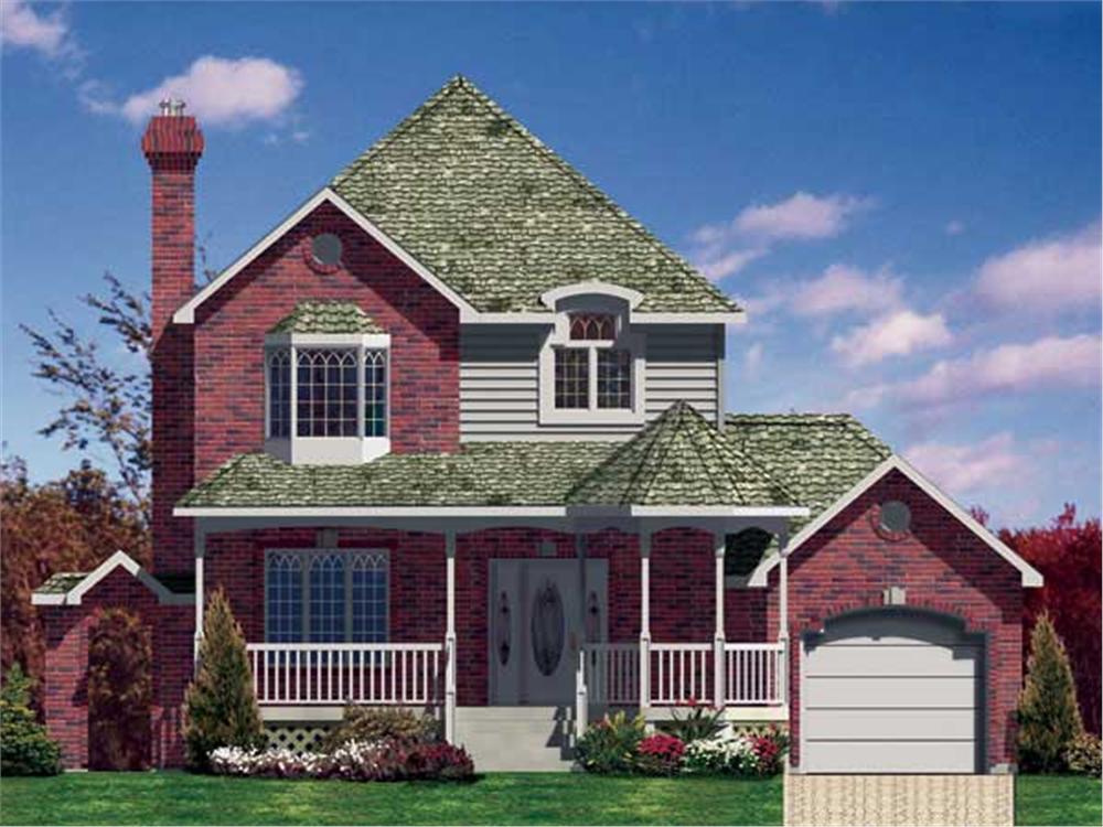 This is the front elevation for these Victorian Home Plans.