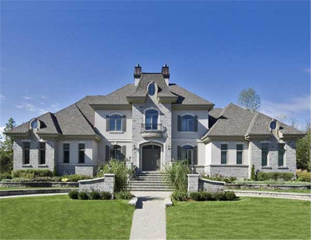 This is the front elevation for these European Luxury Home Plans.