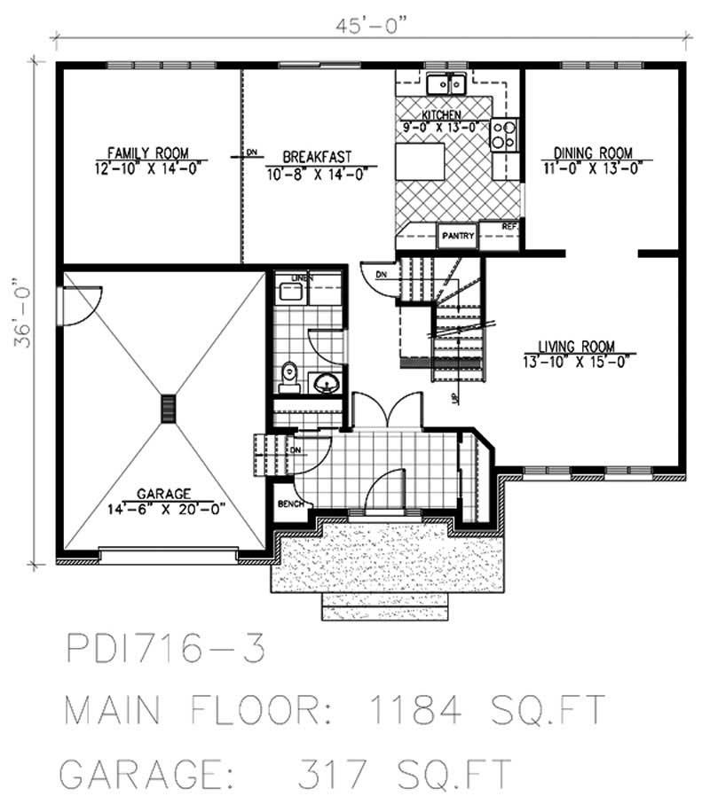 Floor Plan First Story of European Plan #158-1164