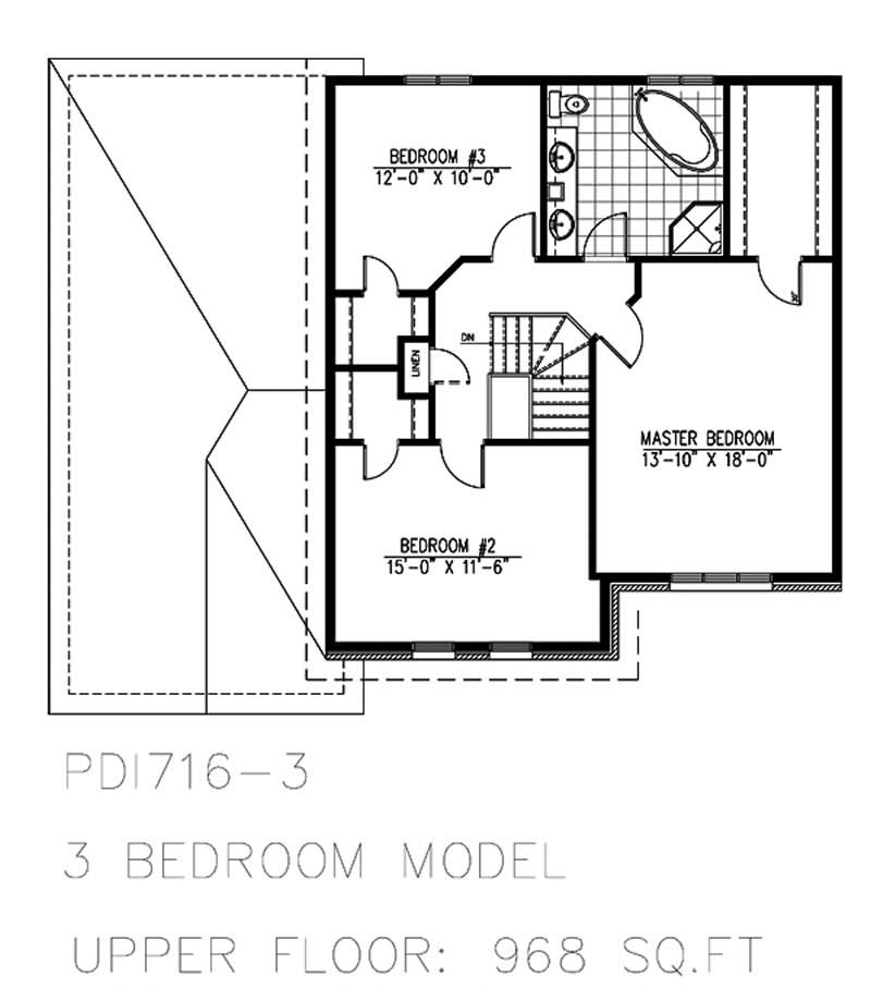 Floor Plan Second Story of European Plan #158-1164