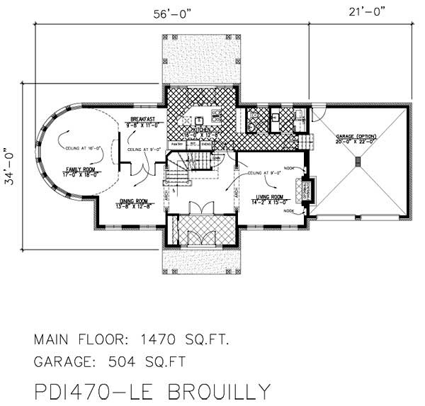 Floor Plan First Story of European Plan #158-1165